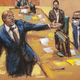 A courtroom sketch of the defense presenting closing arguments in Brooklyn federal court on Thursday.